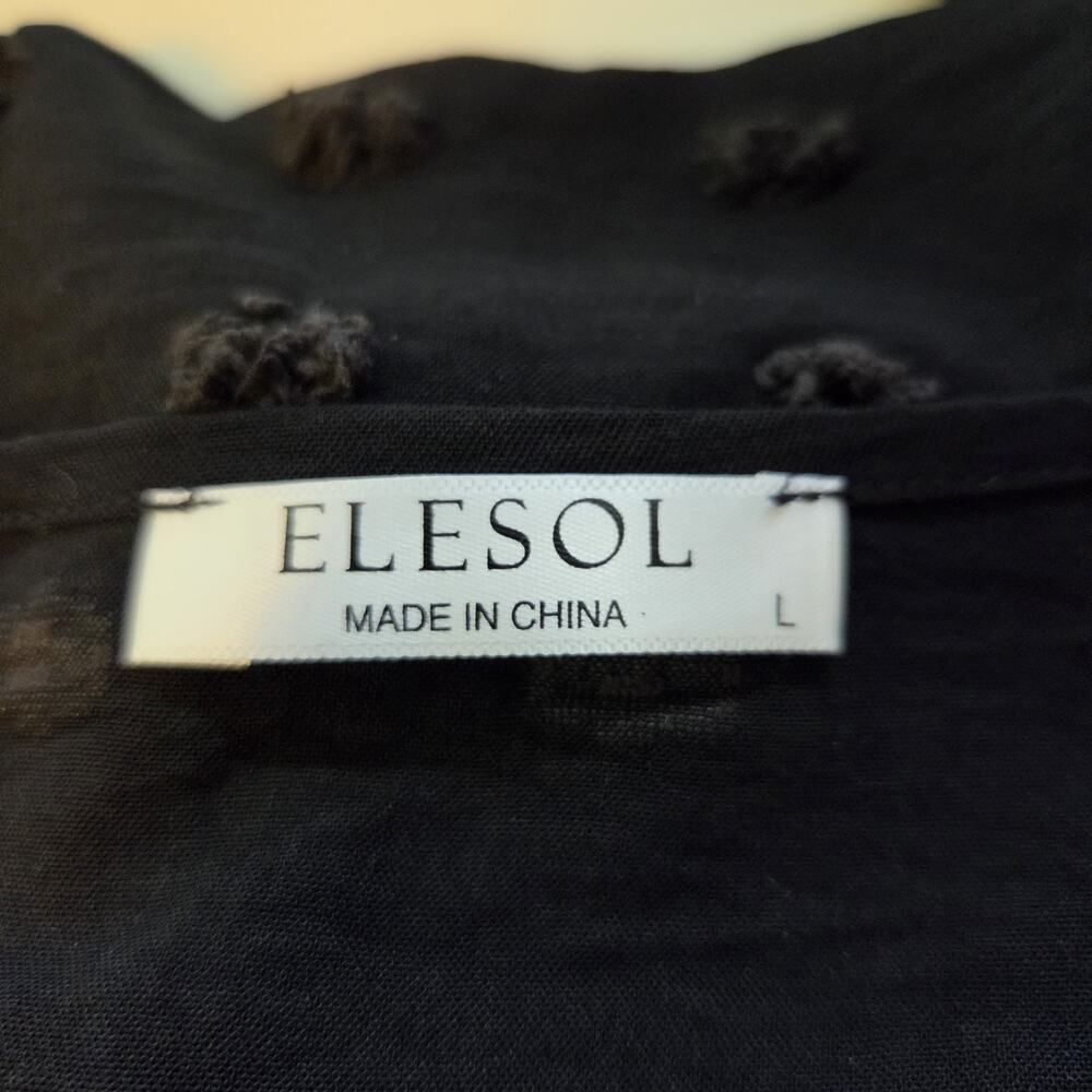 ELESOL Black Swiss Dot 3/4 Sleeve Button Up Swim Cover Up Women's Large - Picture 12 of 13